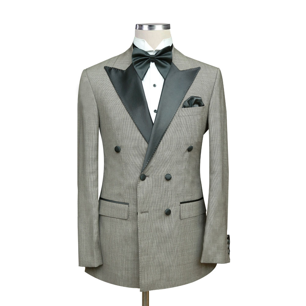 Bespoke Grey Textured Double Breasted Tuxedo